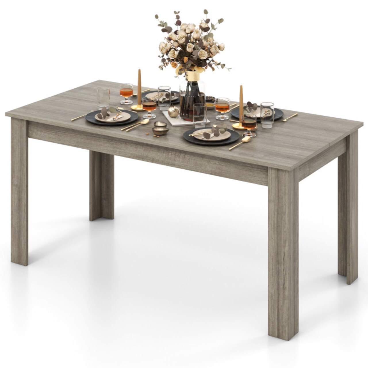 Light Grey Engineered Wood Dining Table 63 inches with Sturdy Design